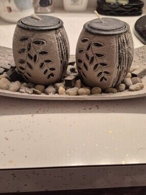 Lightweight Resin Leaf Cutout Candle Holders in Taupe